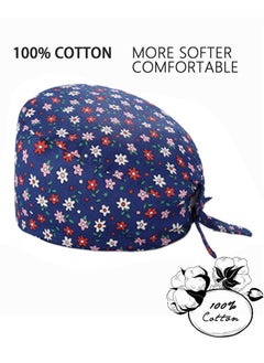 Ailily 4 Pack Nurse Hat, with Buttons and Sweatband, Cotton Printed Adjustable Bouffant Tie Back Hats for Women and Men，Head Covers,Shower Caps, Nurse hat with buttons  - Image 5