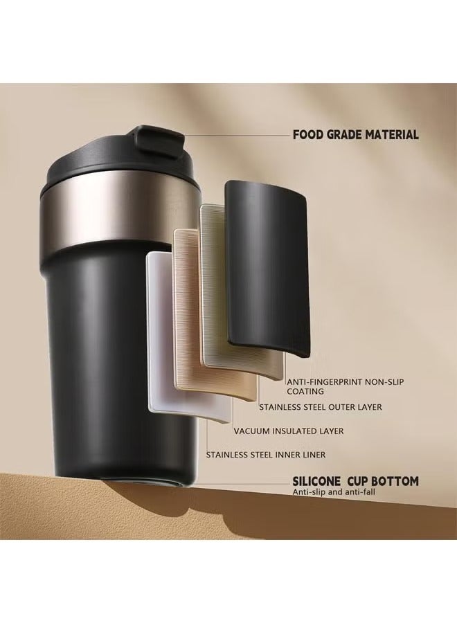Hihonor 500 ML Travel Coffee Mug Tumbler with Lid and Straw, Insulated Leak Proof Thermos with Flip Lid, Stainless Steel Vacuum Cup for Hot and Cold Drinks, Black - Image 4