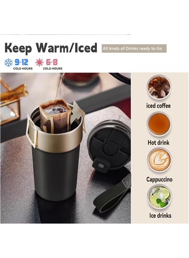 Hihonor 500 ML Travel Coffee Mug Tumbler with Lid and Straw, Insulated Leak Proof Thermos with Flip Lid, Stainless Steel Vacuum Cup for Hot and Cold Drinks, Black - Image 5