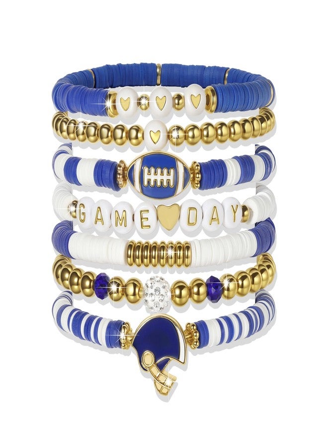 ecozran Sporty Chic Bracelets for Women Vibrant Blue White Red Gold Stretch Heishi Clay Beaded Bracelets Stylish Stackable Bangles for Game Days Casual Special Occasions Football Mom Jewelry Gift, One - Image 1