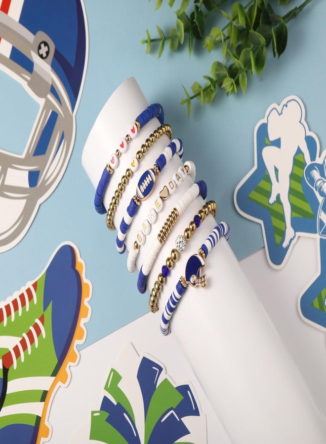 ecozran Sporty Chic Bracelets for Women Vibrant Blue White Red Gold Stretch Heishi Clay Beaded Bracelets Stylish Stackable Bangles for Game Days Casual Special Occasions Football Mom Jewelry Gift, One - Image 2