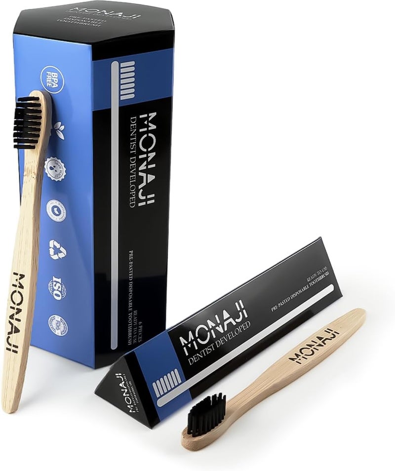 Monaji Prepasted 6Pcs Disposable Toothbrush, Ultra Soft | Gentle Cleaning for Sensative Teeth and Gum | Travel Friendly | Great for AirBnb, SPA & Hotels | Pack of 6 - Image 1