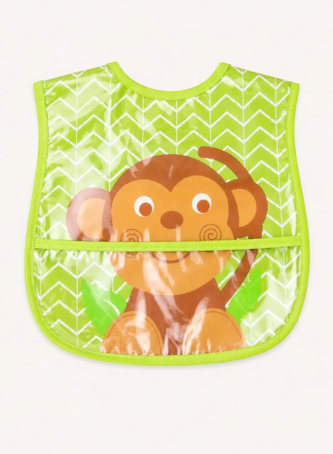 Mothers Choice Green Monkey Waterproof Baby Bibs - 2-Pack PEVA Feeding Set