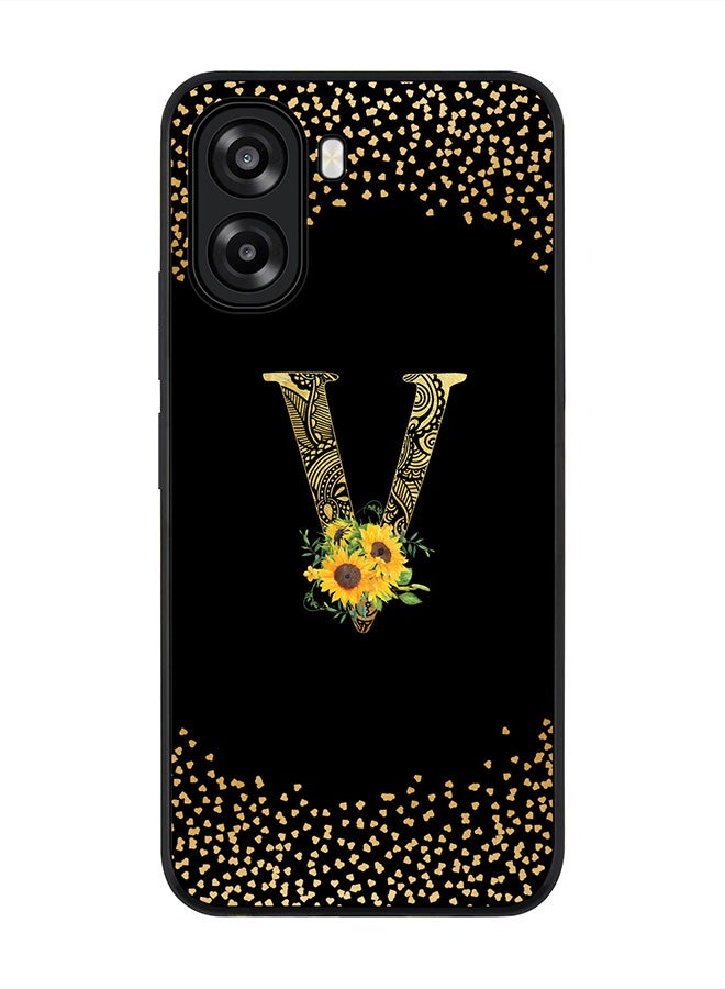 Stylizedd For Oppo A6t 5G / A6t 4G Case,Slim fit Camera Protection, Shockproof Thin Phone cover  - Custom Floral Monogram - V ( Black ) - Image 1