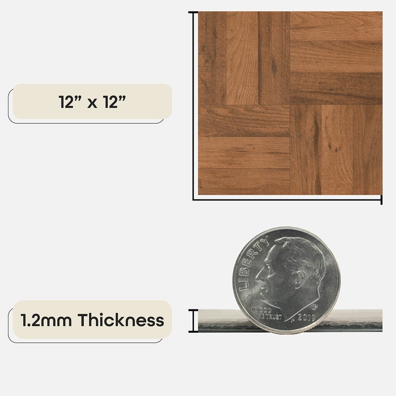 Achim Nexus Self Adhesive 12-Inch Vinyl Floor Tiles, 20 Tiles - 12" x 12", 3 Finger Medium Oak Parquet Pattern - Peel & Stick, DIY Flooring for Kitchen, Dining Room, Bedrooms & Bathrooms by Achim Home DÃ©cor - Image 3