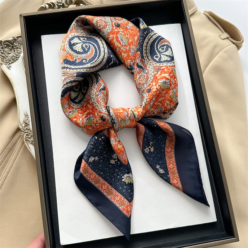 Spring and Summer Cartoon Cute Silk Scarf Small Square Silk 70cm Scarf Women's Korean Style Cat Hair Belt Decorative Headscarf - Image 4