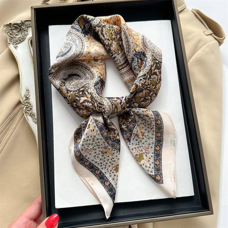 Spring and Summer Cartoon Cute Silk Scarf Small Square Silk 70cm Scarf Women's Korean Style Cat Hair Belt Decorative Headscarf - Image 3