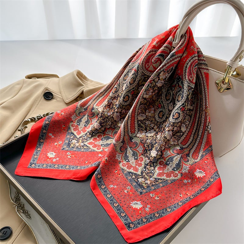 Spring and Summer Cartoon Cute Silk Scarf Small Square Silk 70cm Scarf Women's Korean Style Cat Hair Belt Decorative Headscarf - Image 2