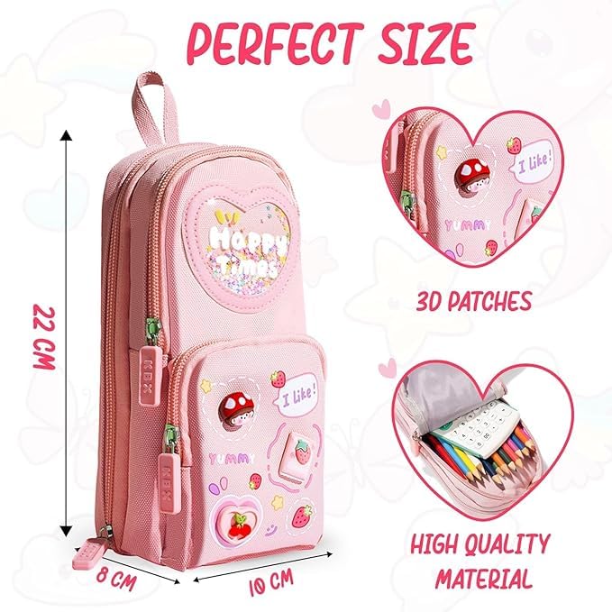 ZIVIK Premium Pencil Case for Girls | 3 Compartment Large Capacity Pencil Pouch | Cute Aesthetic Stationery Organizer with Hanging Loop | Multi-Layer Pen Bag for School Kids (Purple) - Image 4