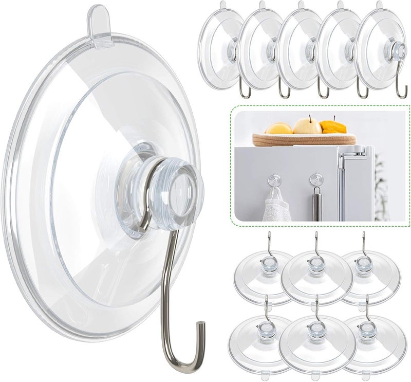 Hangerspace Suction Cup Hooks, 1.77 Inches Clear PVC Suction Cups with Metal Hooks Removable Small Suction Cups for Shower Bathroom Kitchen Wall Window Glass Door 12 Pack - Image 1
