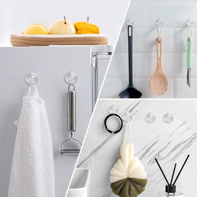 Hangerspace Suction Cup Hooks, 1.77 Inches Clear PVC Suction Cups with Metal Hooks Removable Small Suction Cups for Shower Bathroom Kitchen Wall Window Glass Door 12 Pack - Image 4