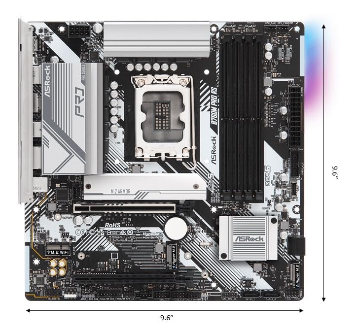 ASRock B760M Pro RS Motherboard DDR5 7200MHz HDMI DisplayPort eDP PCIe Gen5 (Graphics) 14th 13th 12th Gen Intel Core Processors LGA1700 192GB - Image 2
