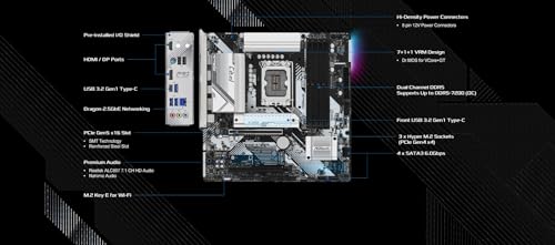 ASRock B760M Pro RS Motherboard DDR5 7200MHz HDMI DisplayPort eDP PCIe Gen5 (Graphics) 14th 13th 12th Gen Intel Core Processors LGA1700 192GB - Image 3