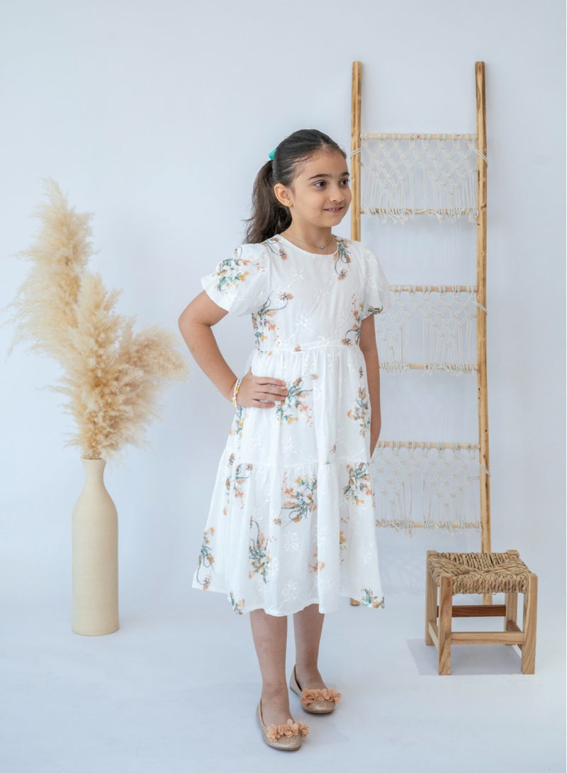 LALEENA Girls’ Elegant Floral Embroidered Midi Dress - Image 2