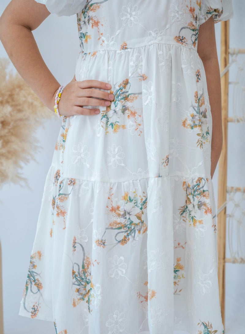 LALEENA Girls’ Elegant Floral Embroidered Midi Dress - Image 3