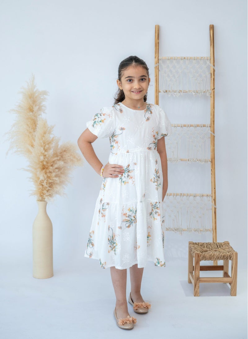 LALEENA Girls’ Elegant Floral Embroidered Midi Dress - Image 1