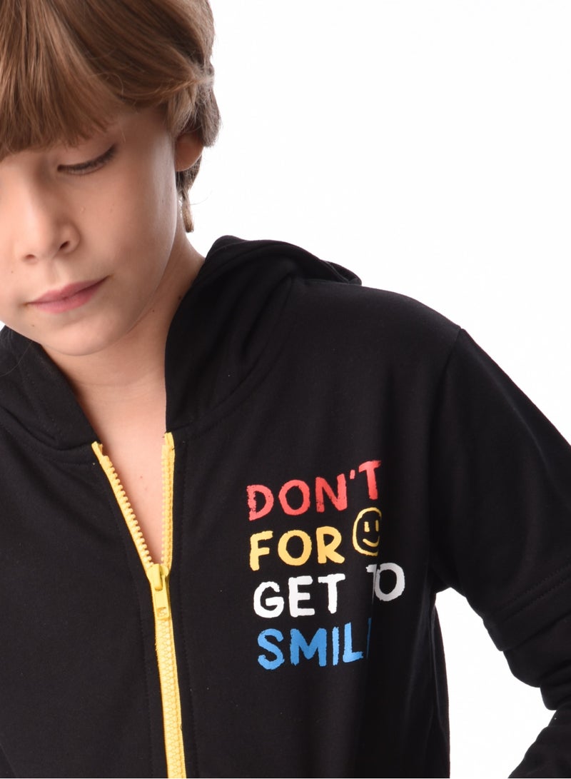 URBASY Kids 100% Cotton, Zip Thru Hooded Jogger Set - BLACK - Image 2