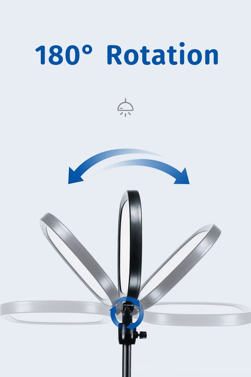 ليوكور مجموعة إضاءة فيديو LED مقاس 9 بوصات، إضاءة تصوير فوتوغرافي 12 واط 1455 لوكس مع حامل وحامل هاتف، إضاءة حلقية مع 5 درجات حرارة لونية وضبط زاوية 180 درجة لتسجيل الفيديو وبث الألعاب والبث المباشر - Image 2