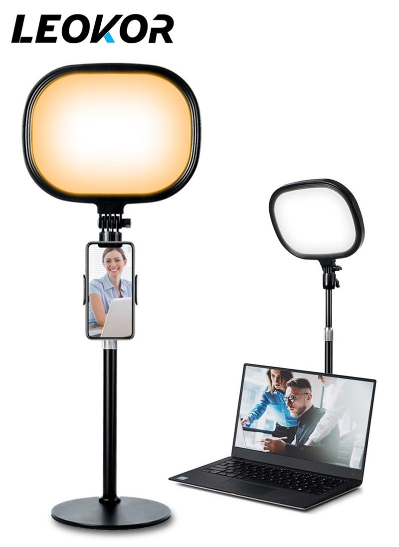 LEOKOR Desk Video Light with Stand,Full-Screen Ring Light for Desk with Phone Holder,Desktop Laptop Ring Light for Video Recording,Live Streaming,Video Conference  - Image 1