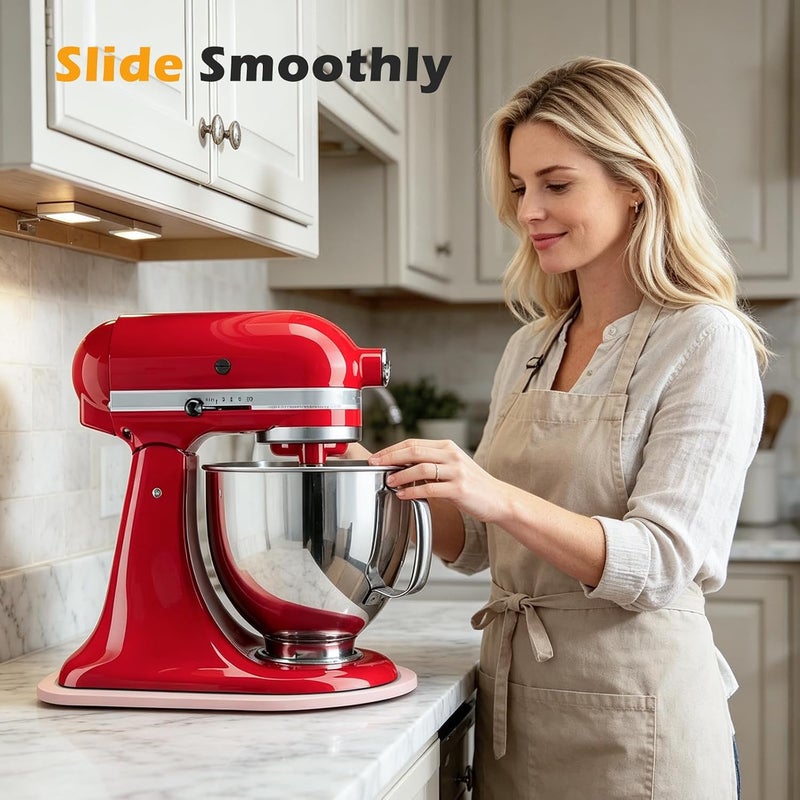 حصيرة منزلقة للخلاط من نوع Tilt Head Kitchen Aid 4.5-5 Qt Stand Mixer، حصيرة منزلقة للأجهزة الخشبية لـ Kitchenaid Artisan 4.5-5 Qt، ملحقات تخزين سطح المطبخ صينية نقل الخلاط، وردي - Image 5