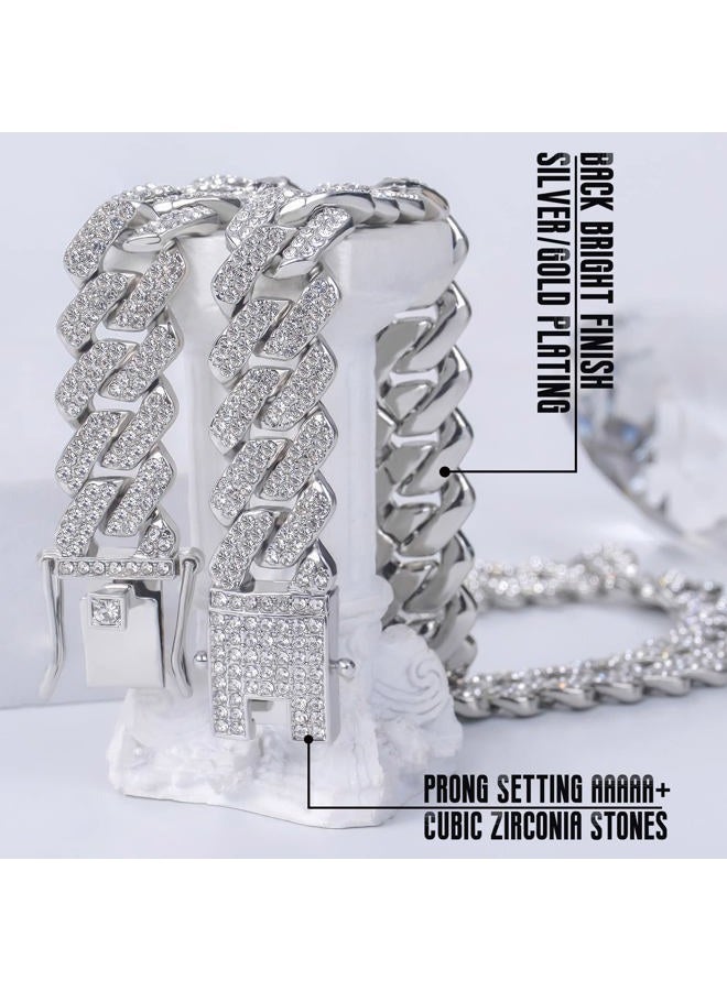APaztip Mens Cuban Link Chain Silver/Gold 8''16''18''20''22''24'' Necklace Iced Out Thick Chain For Women Bling Diamond Cut Cuban Link Chains For Men Hip Hop Jewelry, 24" Layering or Pendant Length - Image 3