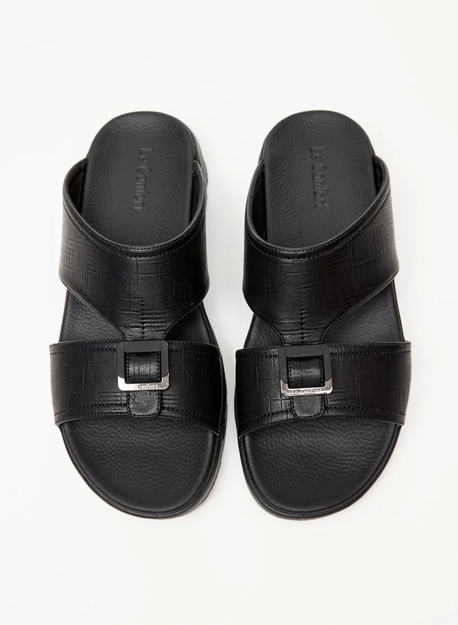 Le Confort Men's Textured Slip-On Arabic Sandals with Buckle Detail