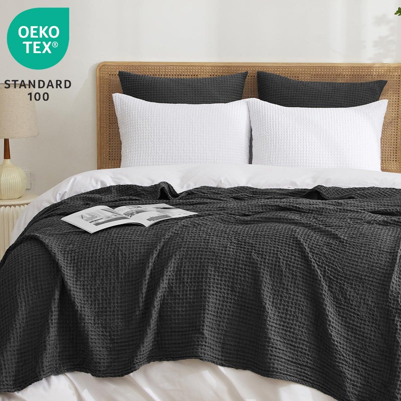 PHF PHF Ultra Soft Waffle Weave Euro Shams Pillow Covers 26"" x 26"" 2 Pack  No Insert  Breathable Skin-Friendly Euro Throw Pillow Covers for Bed Couch Sofa  Black  - Image 2