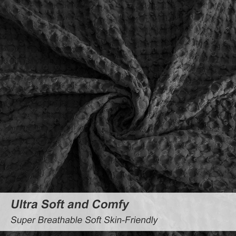 PHF PHF Ultra Soft Waffle Weave Euro Shams Pillow Covers 26"" x 26"" 2 Pack  No Insert  Breathable Skin-Friendly Euro Throw Pillow Covers for Bed Couch Sofa  Black  - Image 3