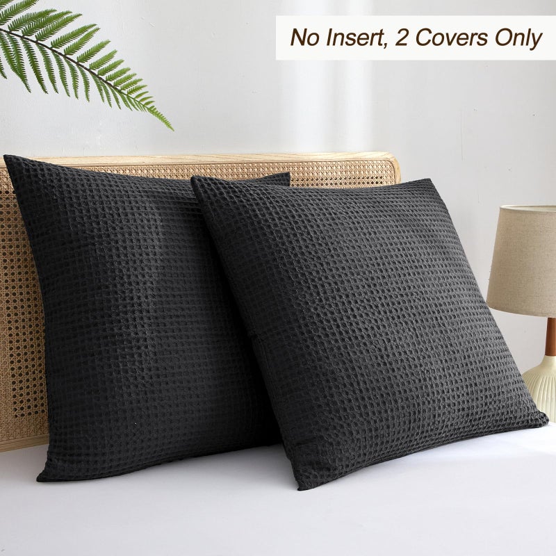 PHF PHF Ultra Soft Waffle Weave Euro Shams Pillow Covers 26"" x 26"" 2 Pack  No Insert  Breathable Skin-Friendly Euro Throw Pillow Covers for Bed Couch Sofa  Black  - Image 5
