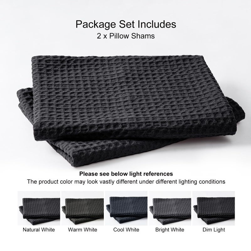 PHF PHF Ultra Soft Waffle Weave Euro Shams Pillow Covers 26"" x 26"" 2 Pack  No Insert  Breathable Skin-Friendly Euro Throw Pillow Covers for Bed Couch Sofa  Black  - Image 4