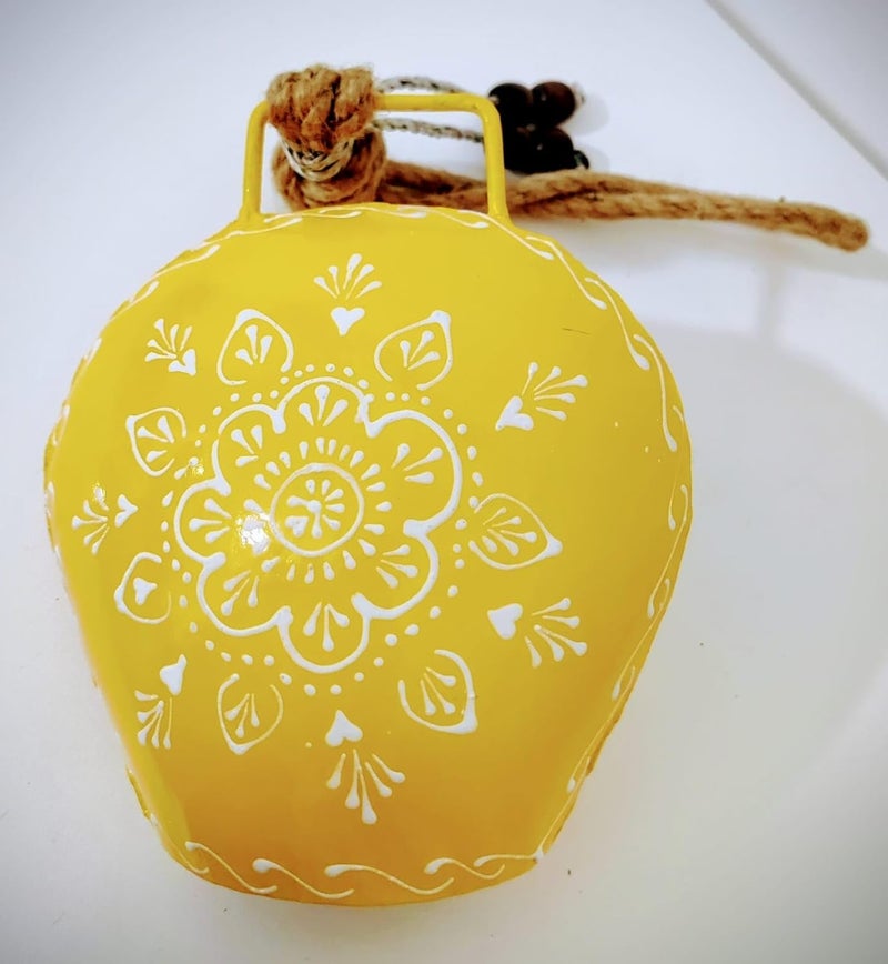 MIRAMAYEE Red Yellow Combo Religious Spiritual Hand Crafted Iron Bells Door Hanging Decorative Bell Cow Bell Decorative Wall Hanging Home Wall Dcor for Luck and Evil Protector 6 Inches - Image 4
