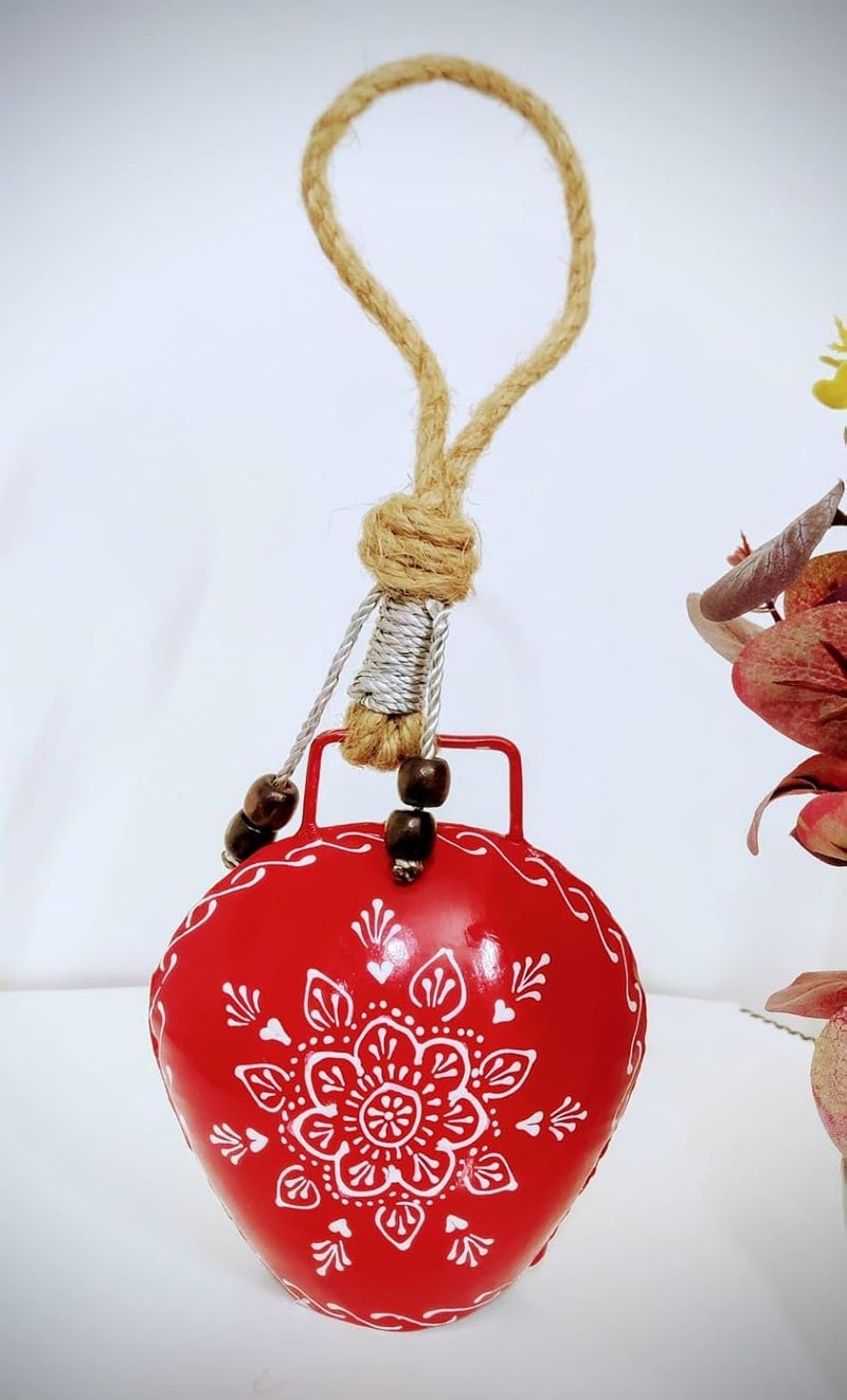 MIRAMAYEE Red Yellow Combo Religious Spiritual Hand Crafted Iron Bells Door Hanging Decorative Bell Cow Bell Decorative Wall Hanging Home Wall Dcor for Luck and Evil Protector 6 Inches - Image 5