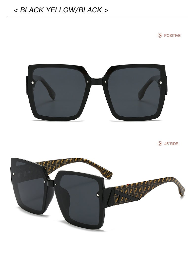 Fendi Oversized Black Square Sunglasses FF Monogram Printed Temples Solid Black UV400 Lens Women Luxury Driving Shades - Image 2