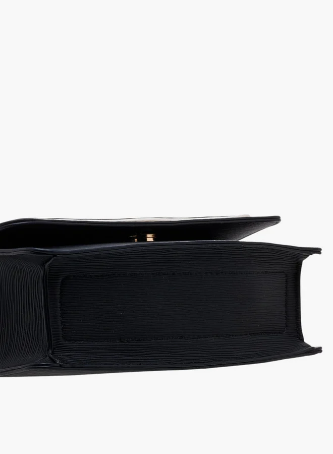 Flora Bella By Shoexpress Textured Crossbody Bag with Chain Strap and Button Closure