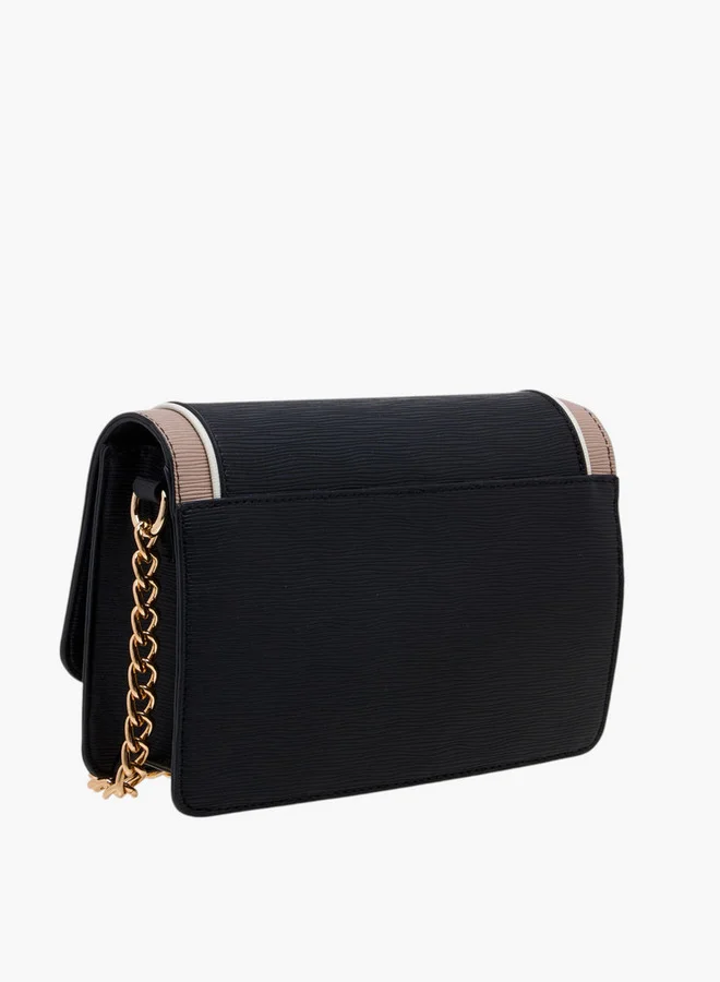 Flora Bella By Shoexpress Textured Crossbody Bag with Chain Strap and Button Closure