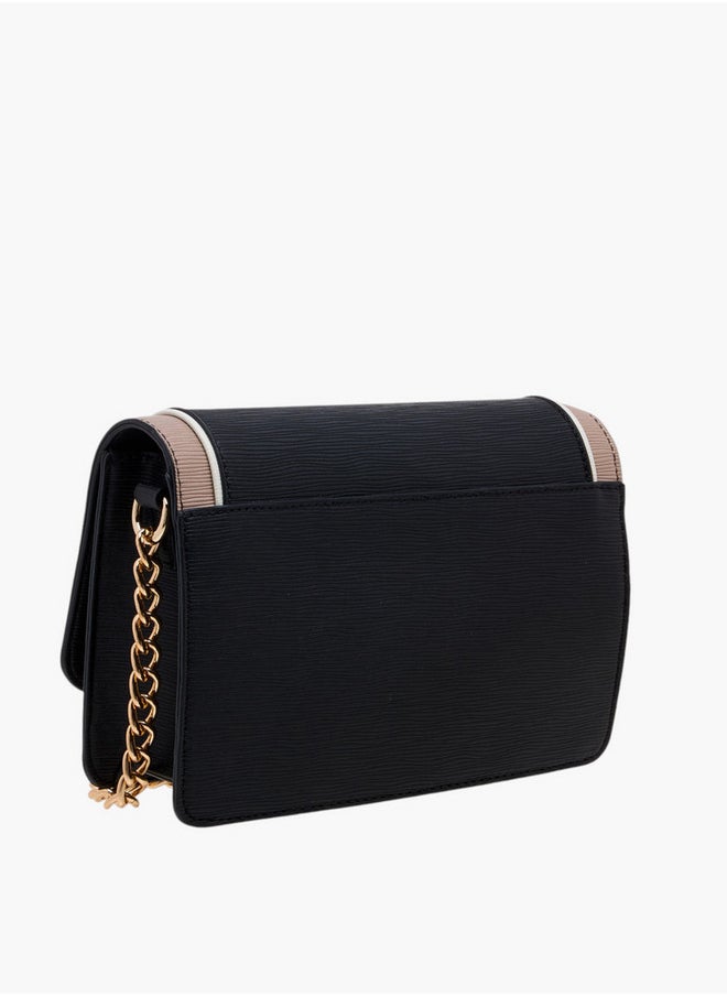 Flora Bella By Shoexpress Textured Crossbody Bag with Chain Strap and Button Closure  - Image 3