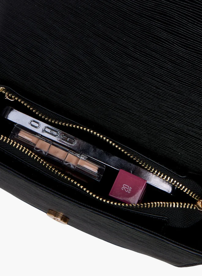 Flora Bella By Shoexpress Textured Crossbody Bag with Chain Strap and Button Closure