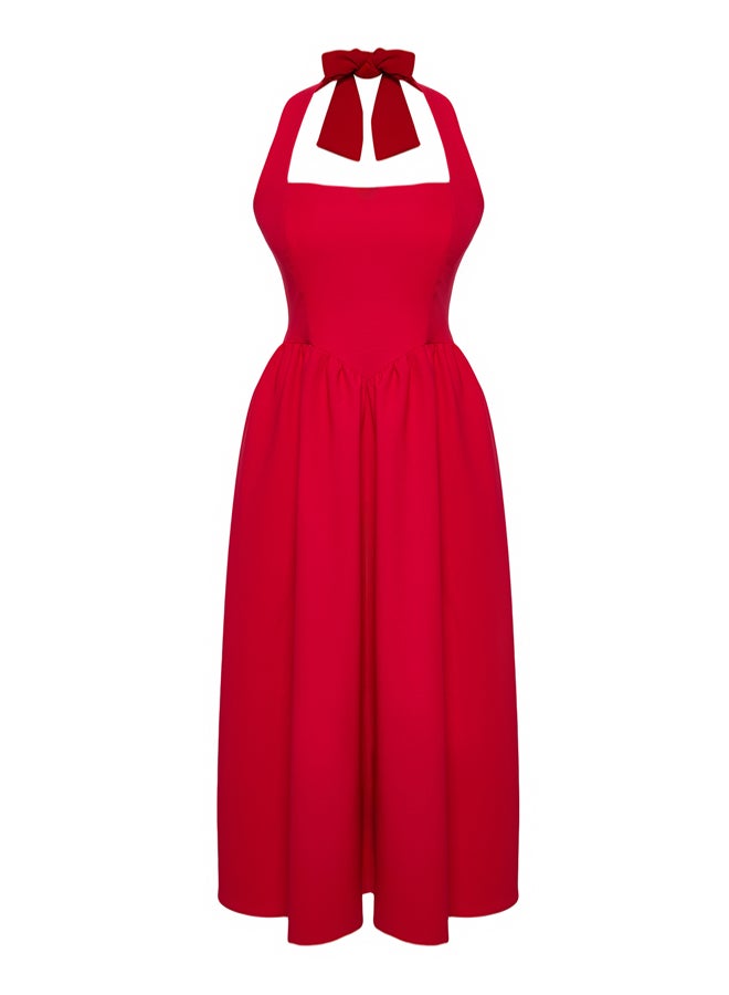 trendyol Red A-Line Bow Detail Woven Chic Dress TPRSS25EL00011 - Image 4