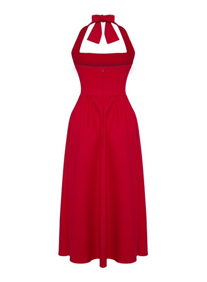 trendyol Red A-Line Bow Detail Woven Chic Dress TPRSS25EL00011 - Image 5