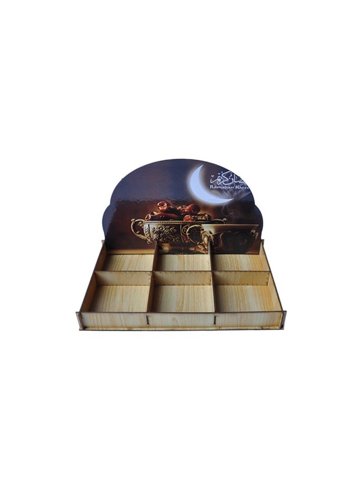 ويفي علبة خشب رمضانية ب 6 خانات لتقديم التمور او المكسرات - Image 1