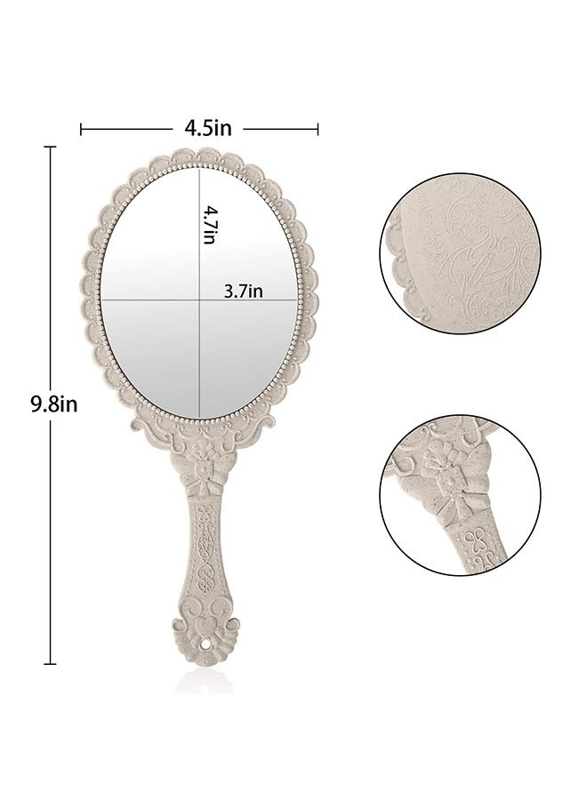 HY Handheld Mirror with Handle, Makeup Compact Hand Mirrors for Women Travel Small Vintage Purse Mirrors, Hand Held Packet Mini Mirrors for Girls Decorative Embossed Flower (Ivory White) - Image 2