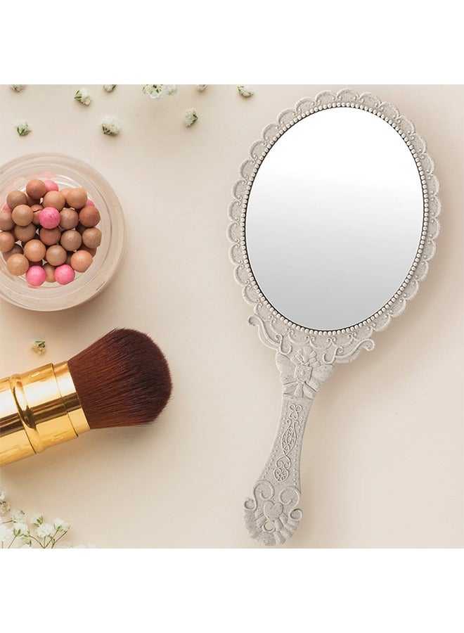 HY Handheld Mirror with Handle, Makeup Compact Hand Mirrors for Women Travel Small Vintage Purse Mirrors, Hand Held Packet Mini Mirrors for Girls Decorative Embossed Flower (Ivory White) - Image 5