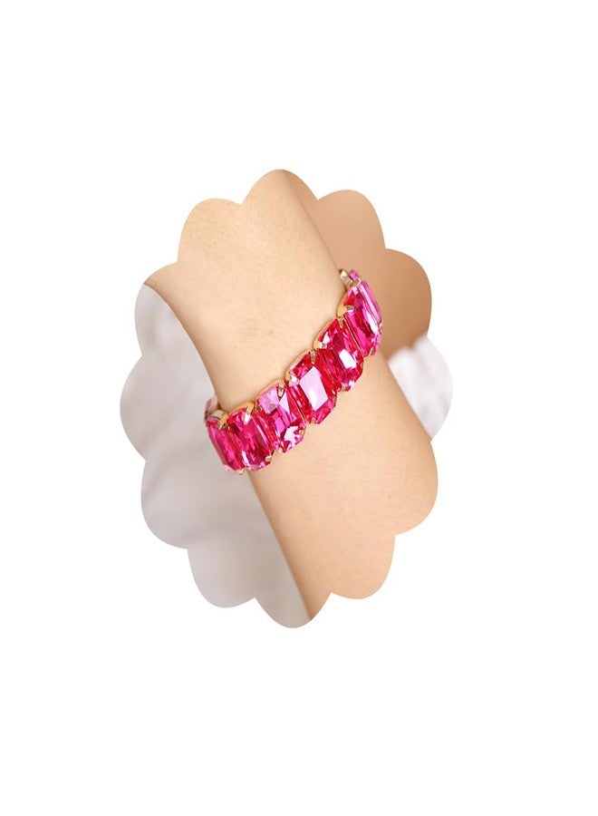 Xerling Wedding Square Crystal Stretch Bracelets Bridal Rose Red Rhinestones Bangle Bracelets Sparkle Elastic Hand Chain Jewelry for Women (Rose Red) - Image 1