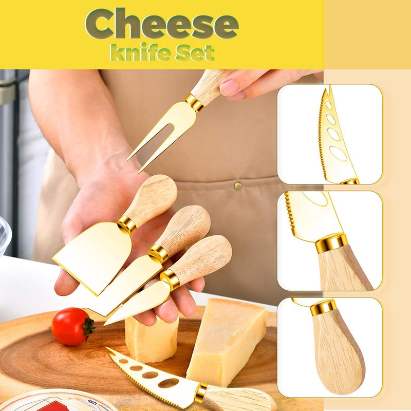 Mlurcu Charcuterie Boards Accessories Gold Charcuterie Utensils Cheese Butter Spreader Knife Set with Wooden Handles Small Serving Tongs Mini Forks and Spoons Flags Toothpick for Party Platter Appetizers - Image 4