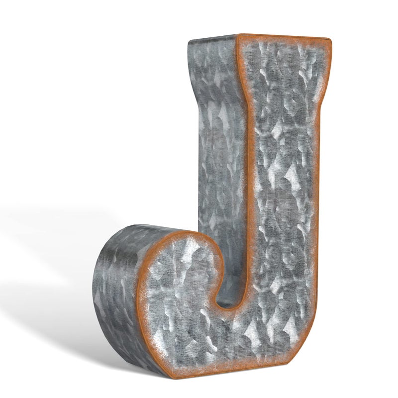Craftycrocodile 7"" Galvanized Metal Letters For Wall Decor - 3D Letter J For Hanging & Freestanding - Unique Blend Of Rustic  Vintage  Western  Industrial Styles - Image 1