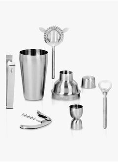 NIBEMINENT 8-Piece Cocktail Shaker With Wood Stand Bar Set Silver 550ml  - Image 3