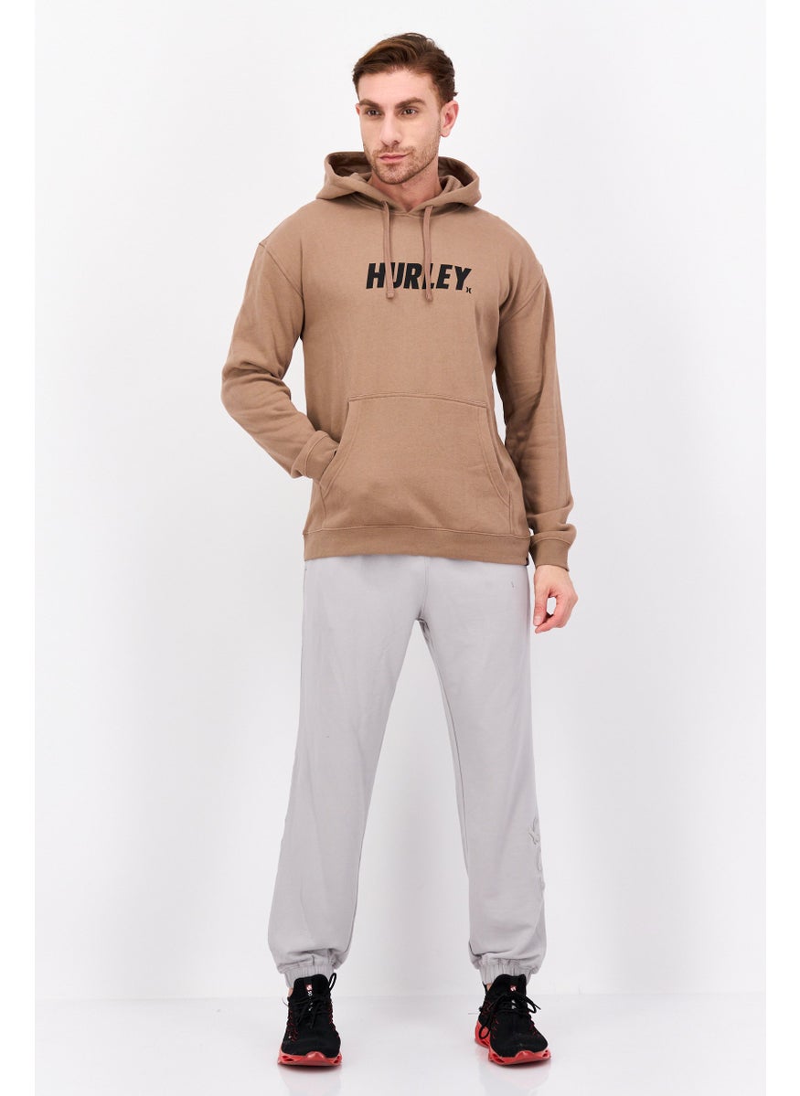 Hurley - Men Brand Logo Long Sleeves Hooded Sweatshirt, Tan - Image 1