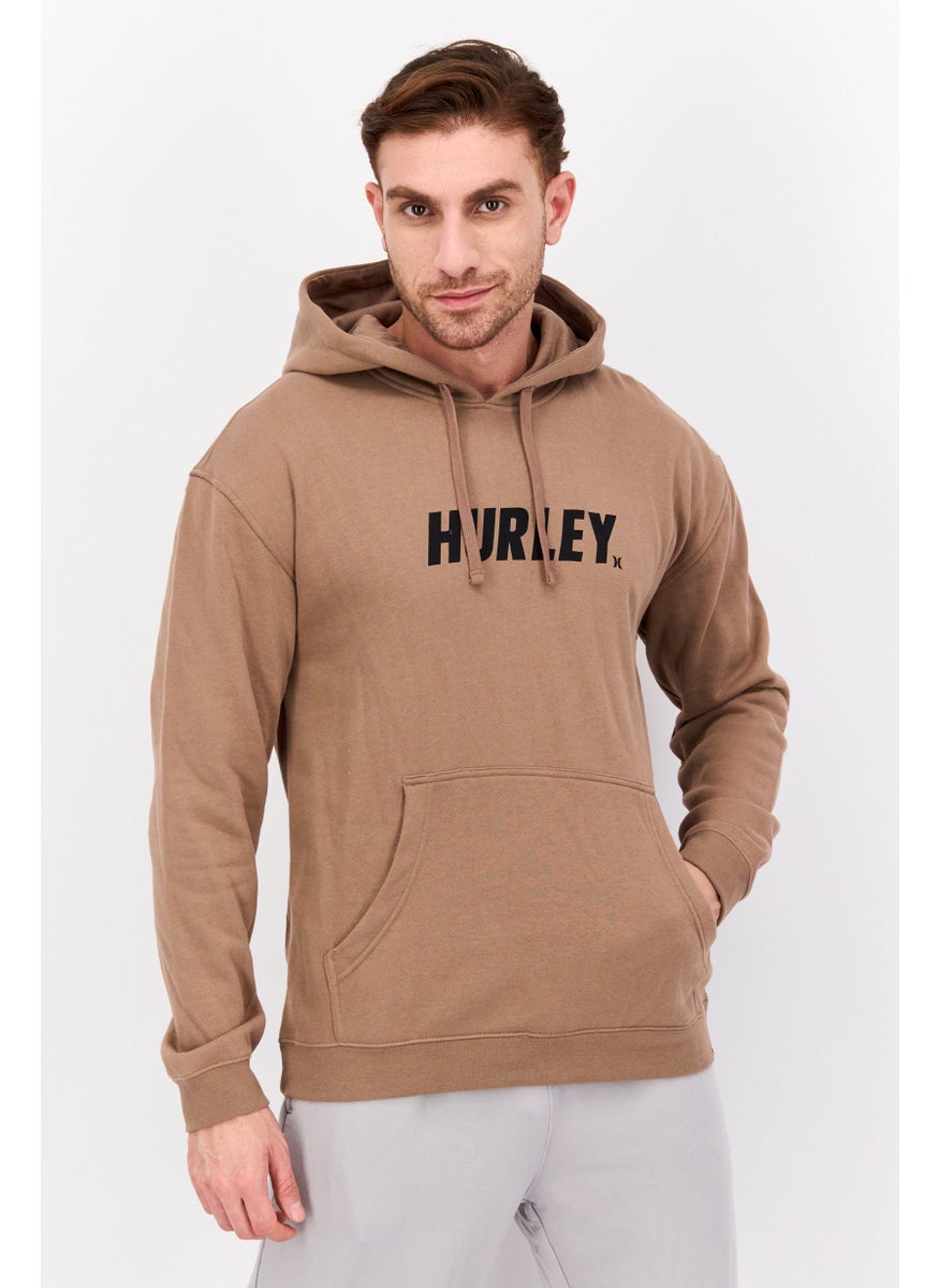 Hurley - Men Brand Logo Long Sleeves Hooded Sweatshirt, Tan - Image 1