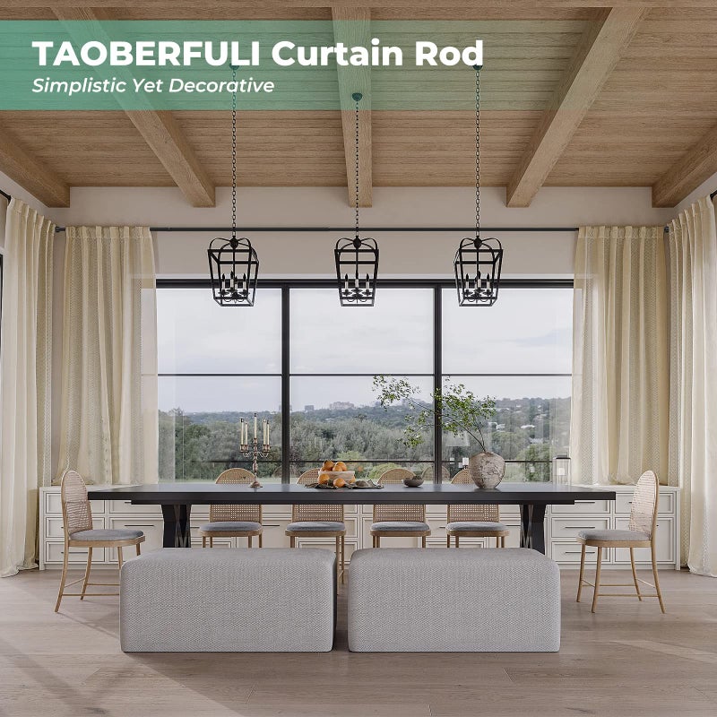 Taoberfuli Extra Long Curtain Rods for Windows 120" to 240", 1 Inch Matte Black Drapery Rod For Bedroom Living Room Divider Adjustable Heavy Duty Outdoor Curtain Rod for Patio Cap Finials - Image 2