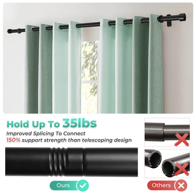 Taoberfuli Extra Long Curtain Rods for Windows 120" to 240", 1 Inch Matte Black Drapery Rod For Bedroom Living Room Divider Adjustable Heavy Duty Outdoor Curtain Rod for Patio Cap Finials - Image 3